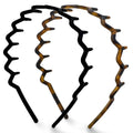 Kitsch Zig Zag Headbands For Women – Fashion Accessories For Slicked Back Styles - Comfortable Wavy Headbands | Comb Headband With Teeth - Black And Tortoise - 2 Pcs