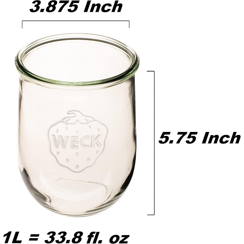 Weck Tulip Jar - Sour Dough Starter Jars for Sourdough - 1 x WECK 745 Large Clear Jar with Wide Mouth - 1 Liter Includes Glass Lid, rubber seal and steel clips