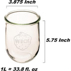 Weck Tulip Jar - Sour Dough Starter Jars for Sourdough - 1 x WECK 745 Large Clear Jar with Wide Mouth - 1 Liter Includes Glass Lid, rubber seal and steel clips