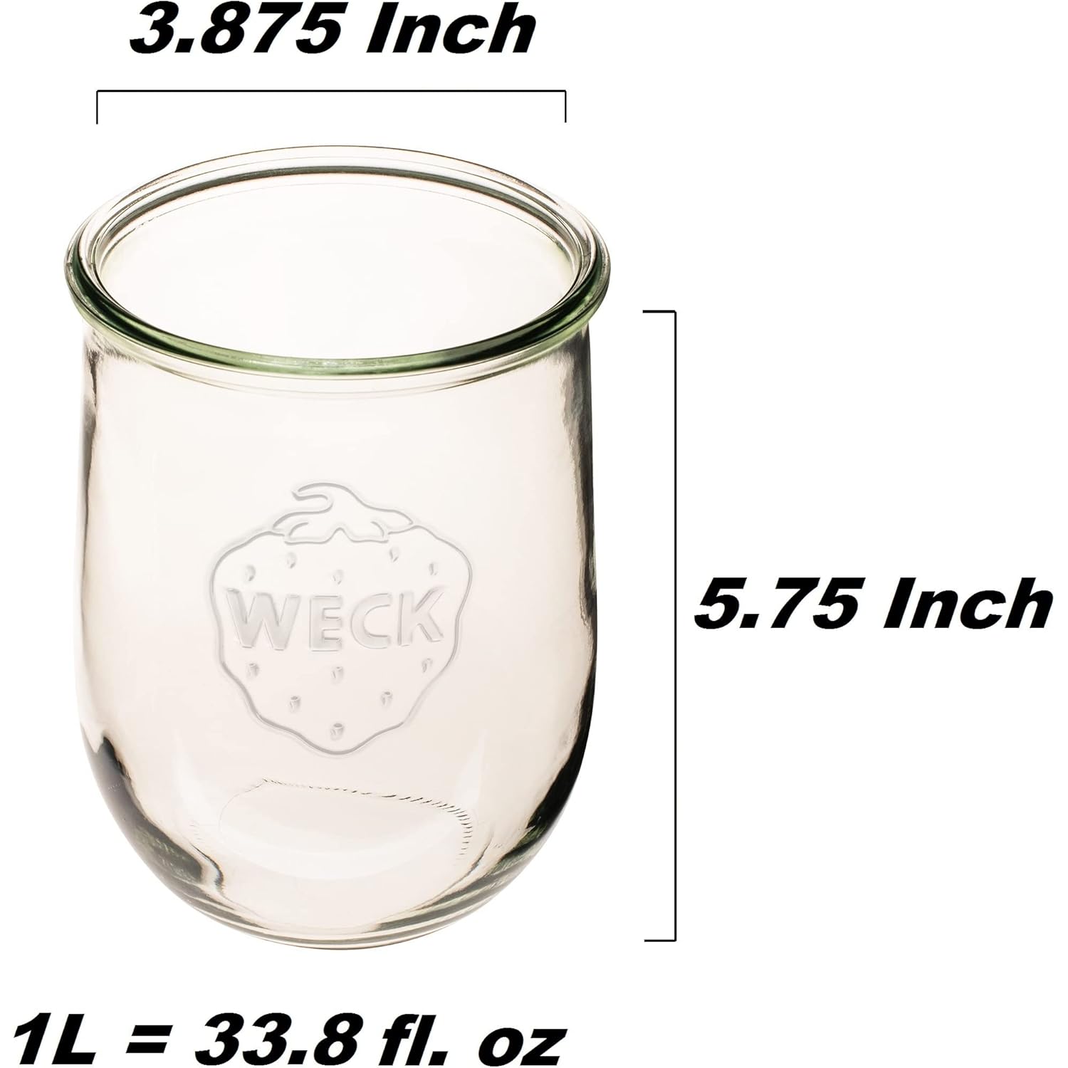 Weck Tulip Jar - Sour Dough Starter Jars for Sourdough - 1 x WECK 745 Large Clear Jar with Wide Mouth - 1 Liter Includes Glass Lid, rubber seal and steel clips