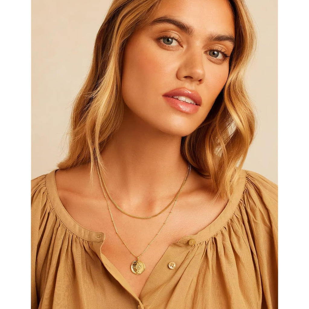 gorjana - Compass Coin Pendant Necklace 3/4 inch - 18k Gold or Silver Plated - Adjustable 17-19 inch Chain - Spring Ring Closure - Long-Lasting