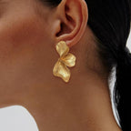 OGD Chunky Gold Statement Earrings For Women Trendy Gold Plated Sectored Flower Leaf Angel Wing Earrings Large Stud Jewlery Hypoallergenic