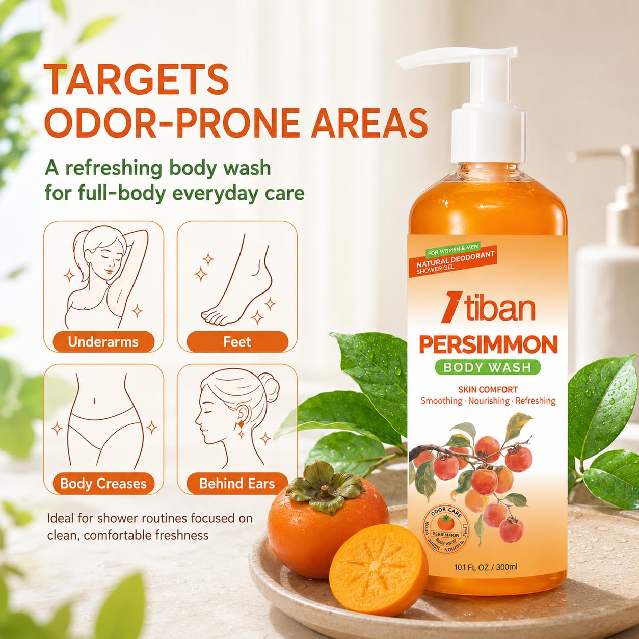 Persimmon Body Wash For Old People Smell, Odor Control, 10.1 Fl Oz