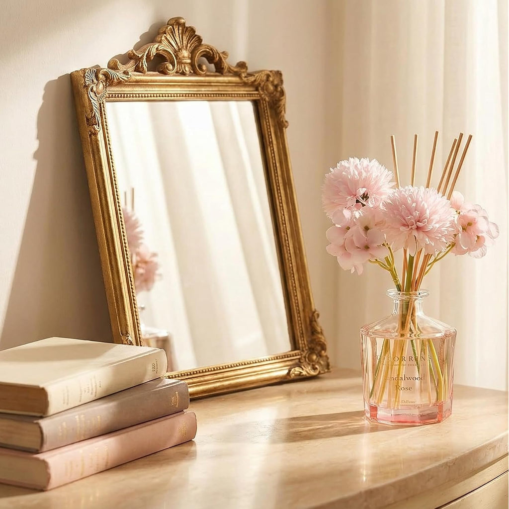 Reed Diffuser - Sandalwood Rose 8.5 Fl.Oz Flower Reed Diffuser Set With 8 Sticks, Home Fragrance Reed Diffuser For Home Bedroom Office Bathroom Shelf Decor (Master Collection)