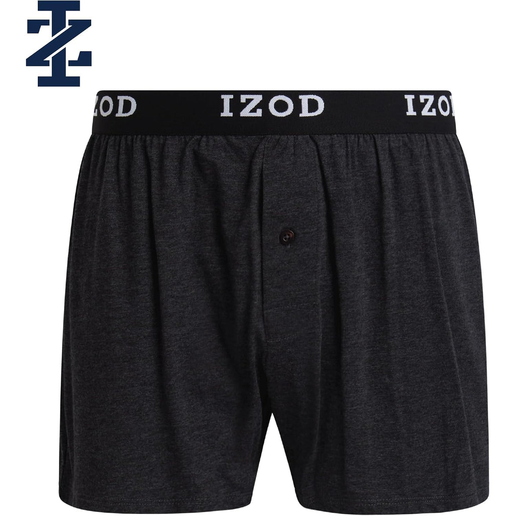 Izod Mens Underwear Boxer Shorts - 8 Pack Soft Performance Knit 4'' Inseam Relaxed Fit Cotton Boxers For Men With Button Fly