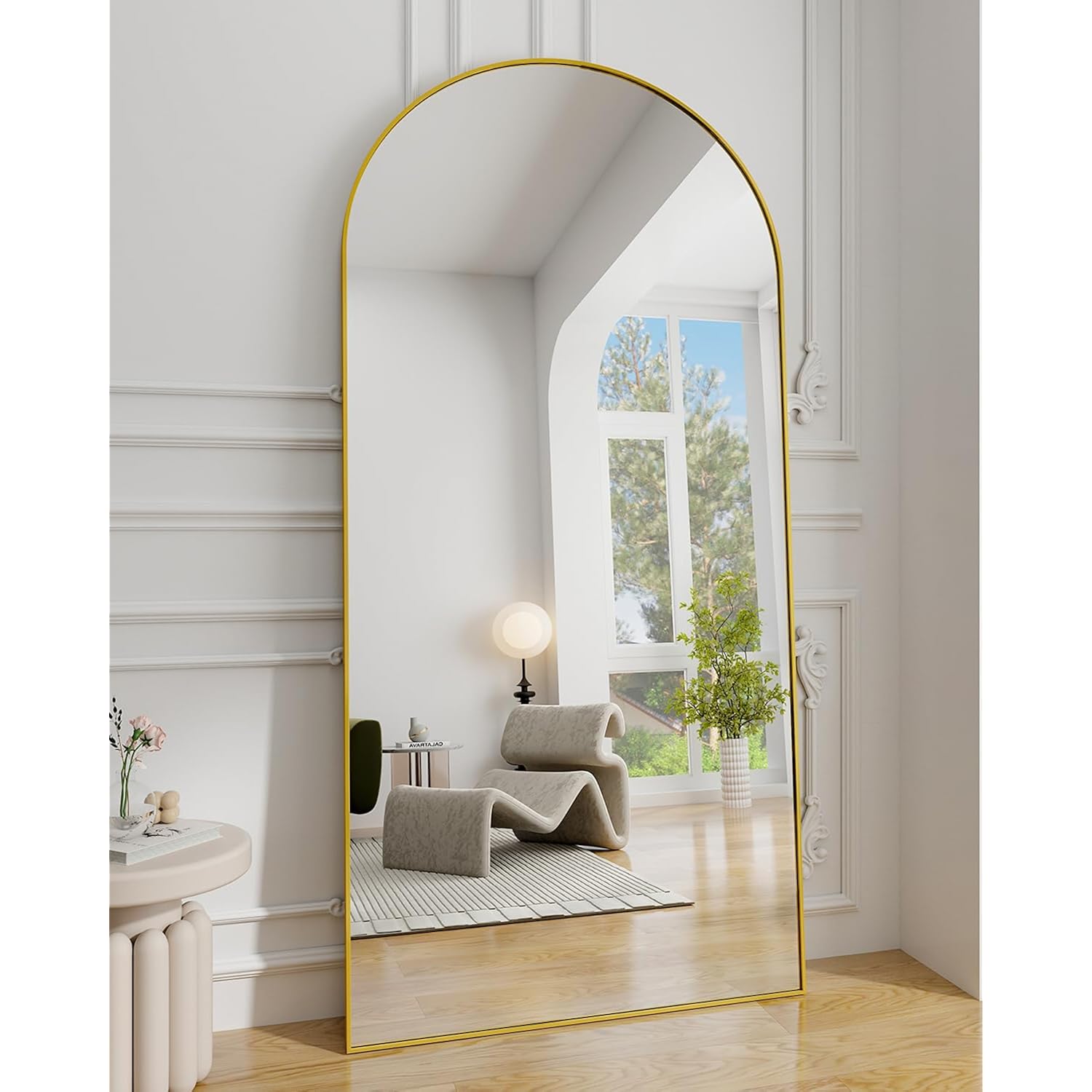 Koonmi 30"X71" Arched Full Length Mirror, Gold Large Floor Mirror With Aluminum Alloy Frame, Standing Hanging Or Leaning Wall-Mounted Full Body Mirror For Living Room And Bedroom