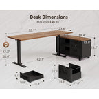 55 Inch L Shaped Electric Standing Desk With Drawers & File Cabinet Sets, Executive Sit Stand Desk, Height Adjustable Computer Desk For Home Office, Writing, Workstation, Walnut+Black