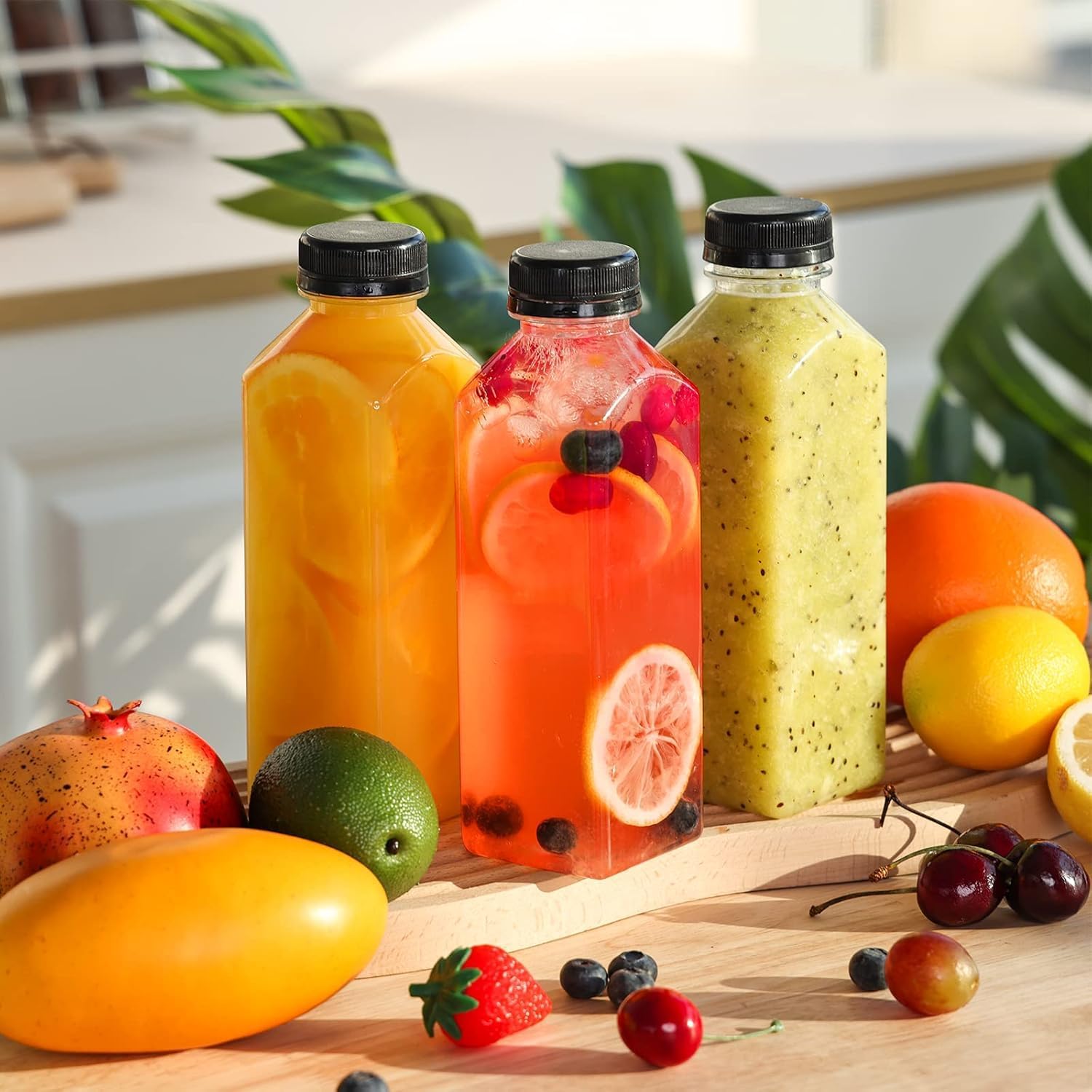 Moretoes 42Pcs 16Oz Plastic Juice Bottles With Caps, Reusable Juicing Bottles With Lids, Clear Containers For Smoothies And Other Beverages