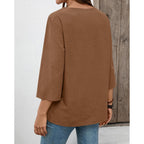 Lomon Womens 3/4 Sleeve Tops Cotton Linen Shirts V Neck Lace Casual Loose Fit Blouses Boho Fashion