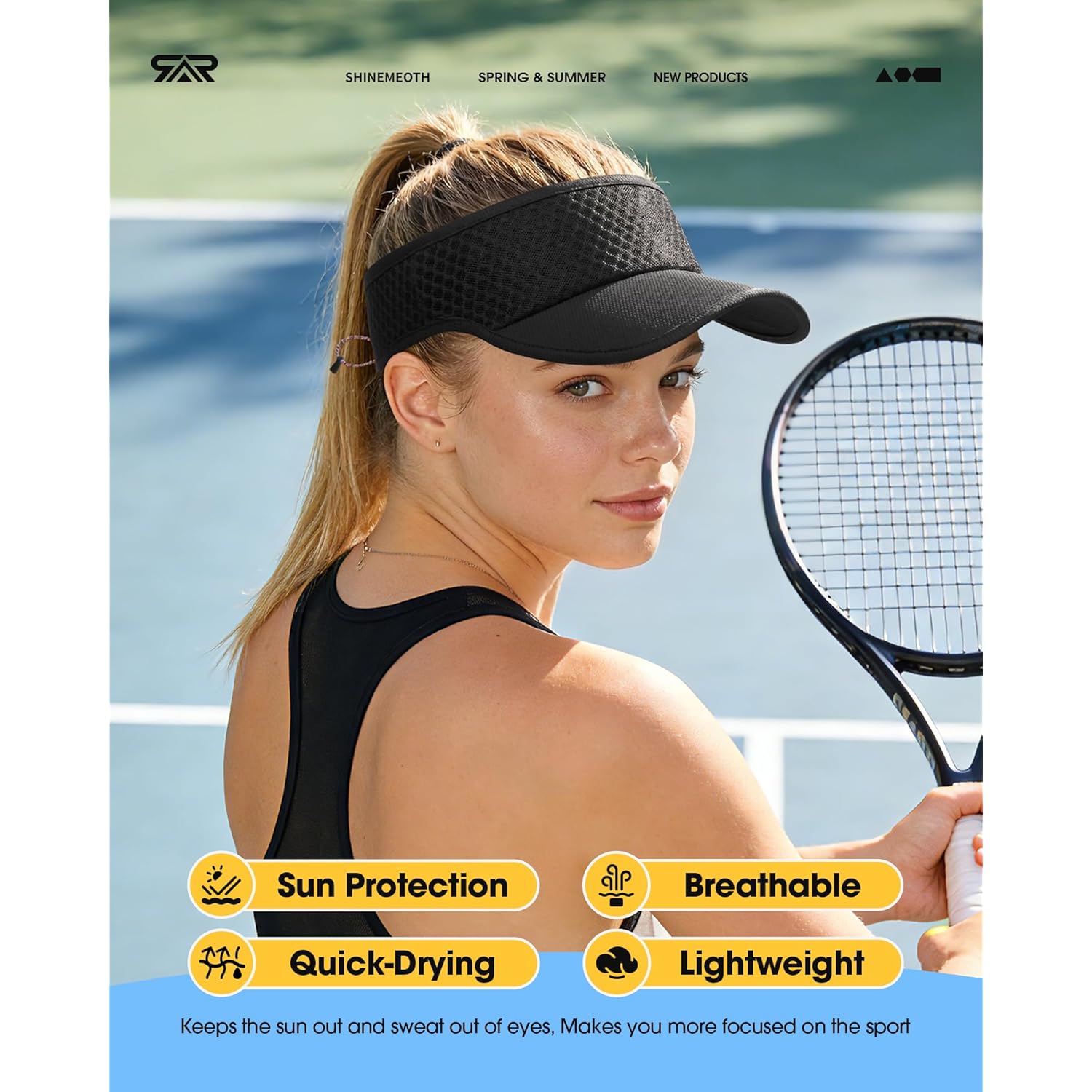 SUNMECI Mesh Breathable Sports Visor - Men Women Adjustable Lightweight Quick Dry Sun Hat for Tennis, Golf, Running