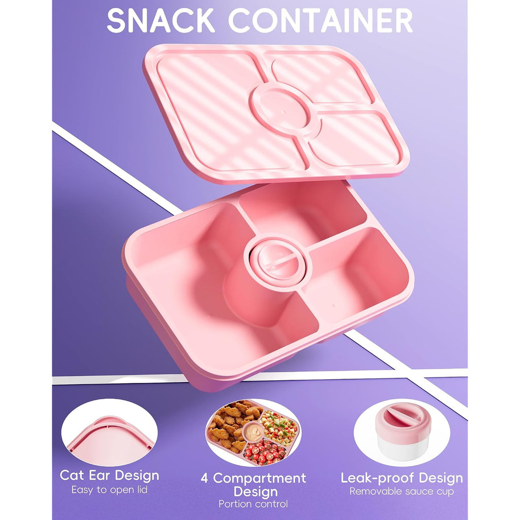Canfanni 4 Pcs Bento Snack Box Containers, 4 Compartment Divided Stackable Food Storage Containers With Lids, Meal Prep Lunch Container With Sauce Cups