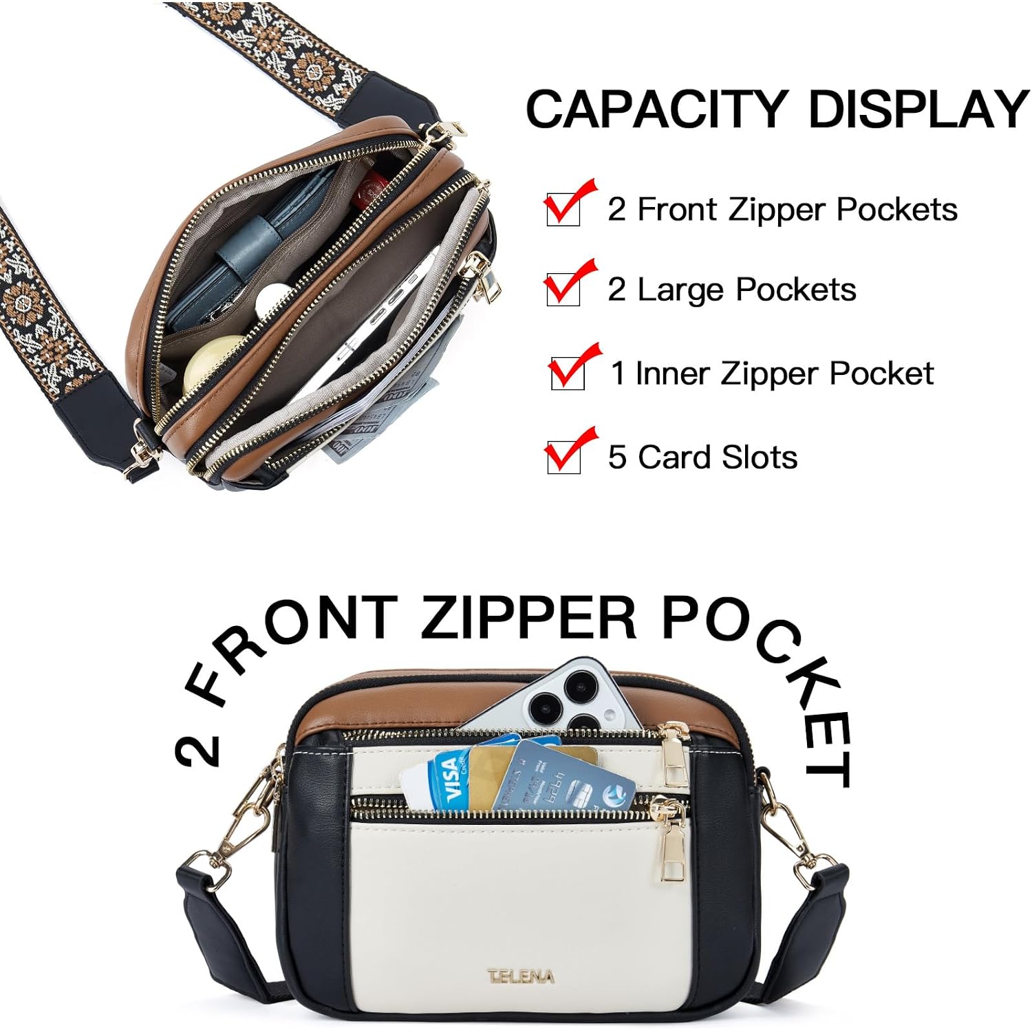 Telena Small Crossbody Bags For Women Vegan Leather Crossbody Purse With Adjustable Wide Strap For Daily Life