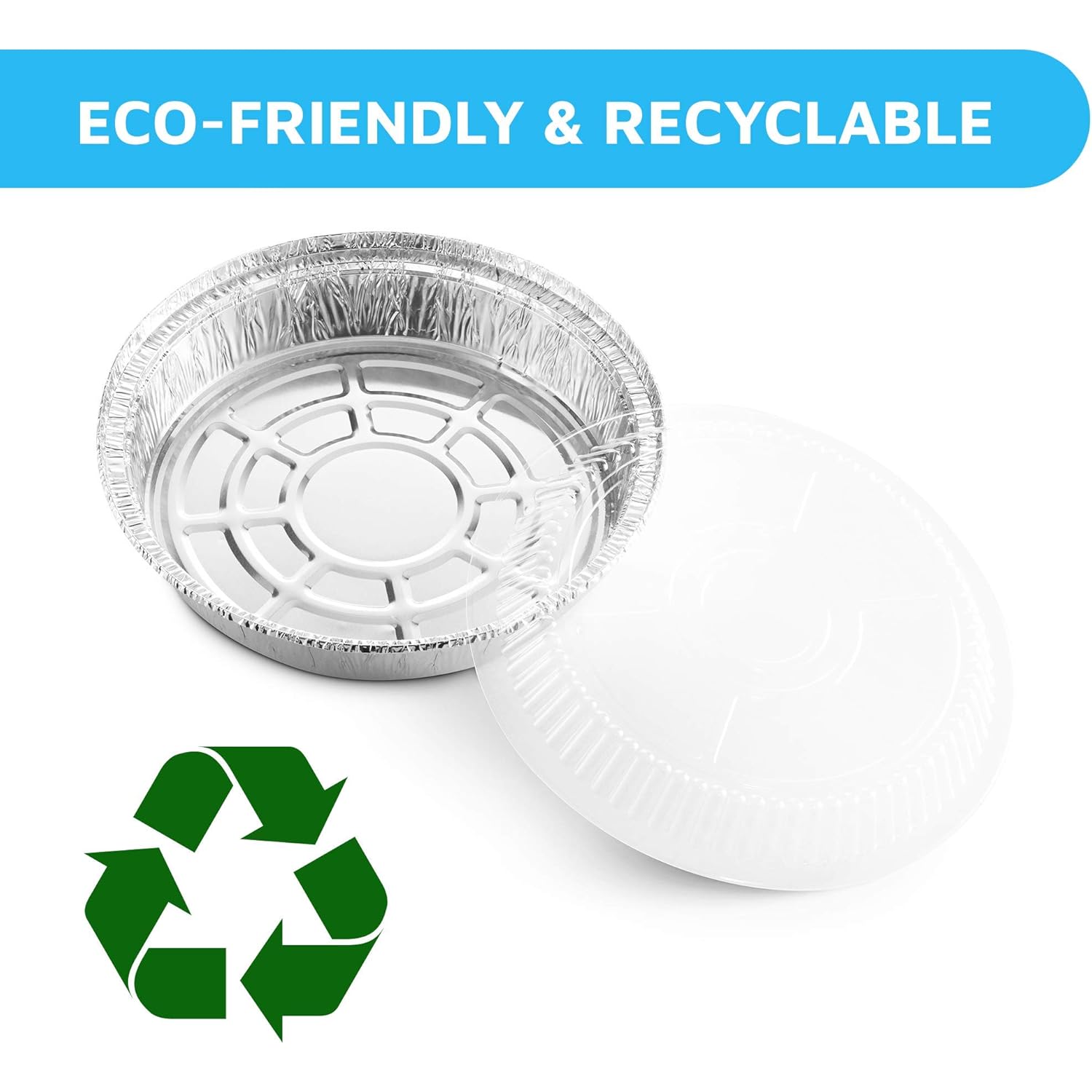 MontoPack 9” Round Aluminum Foil Pans with Clear Lids | Disposable Containers with Straight Walls for Storing, Baking, Meal Prep & Reheating | Freezer & Oven Safe, Recyclable | 40 Pack of Tins