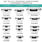 Razab 30 Pc Glass Food Storage Containers With Lids - Reusable Glass Meal Prep Containers For Lunch And Leftovers - Airtight & Leakproof Snap Locking Lids - Oven, Freezer, Microwave, Dishwasher Safe