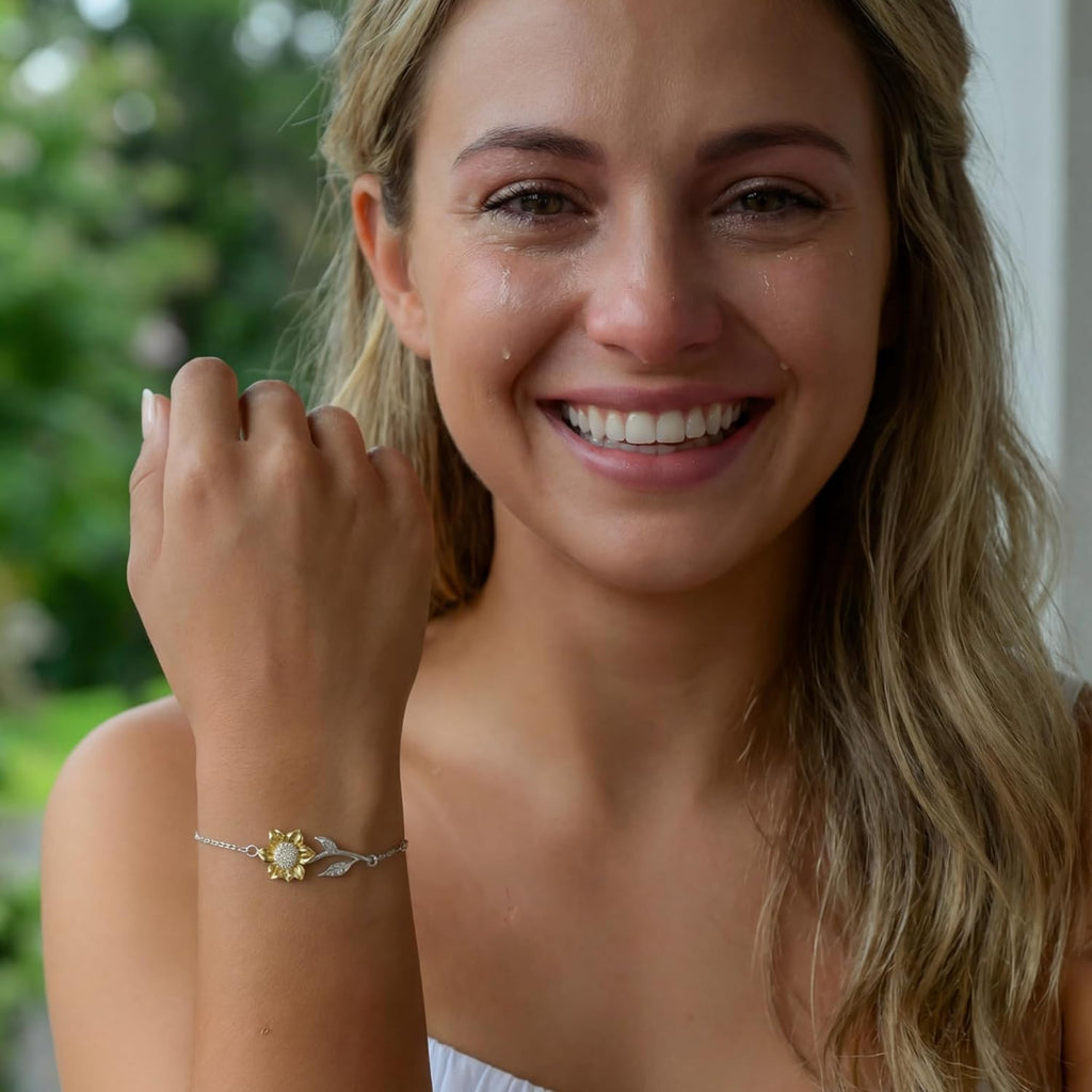 Love You This Much Sentimental Stepped Up Mom 18k Gold Sunflower Bracelet | 6.5-8" Adjustable | Meaningful Bonus Mom Gift | Birthday Gift for Stepmom | Best Stepmother | Luxury Gift Box