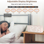 Dreamsky Wooden Digital Alarm Clock For Bedroom - Desk Clock For Living Room With Large Numbers, Dimmer, Loud Alarm For Heavy Sleepers With Volume Control, Dst, Office Wood Decor (Plug In Clock)
