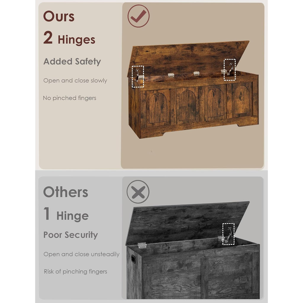 DINZI LVJ Storage Chest, 47.2”Wooden Storage Box with 2 Safety Hinges, Entryway Shoe Bench with Flip-Top, Large Trunk for Living Room, Bedroom, Easy Assembly, Rustic Brown