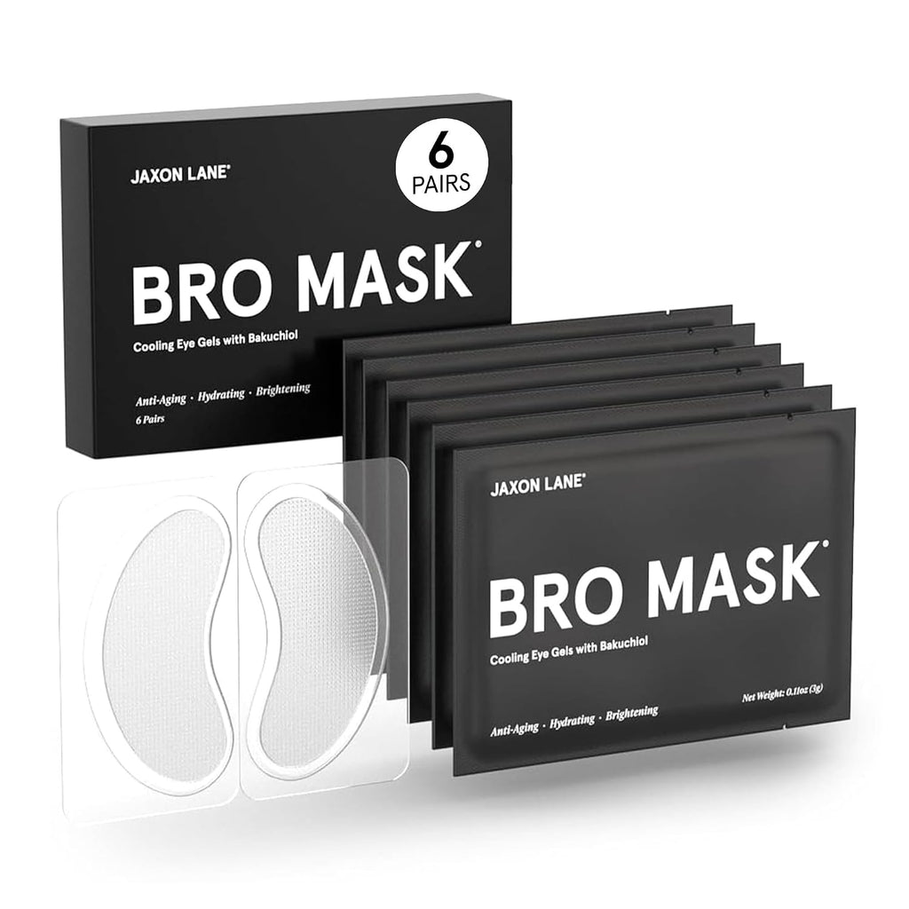 Bro Mask Under Eye Patches For Men - Cooling Eye Patches For Dark Circles And Puffiness With Caffeine, Niacinamide, Hyaluronic Acid (6 X 1 Pairs)