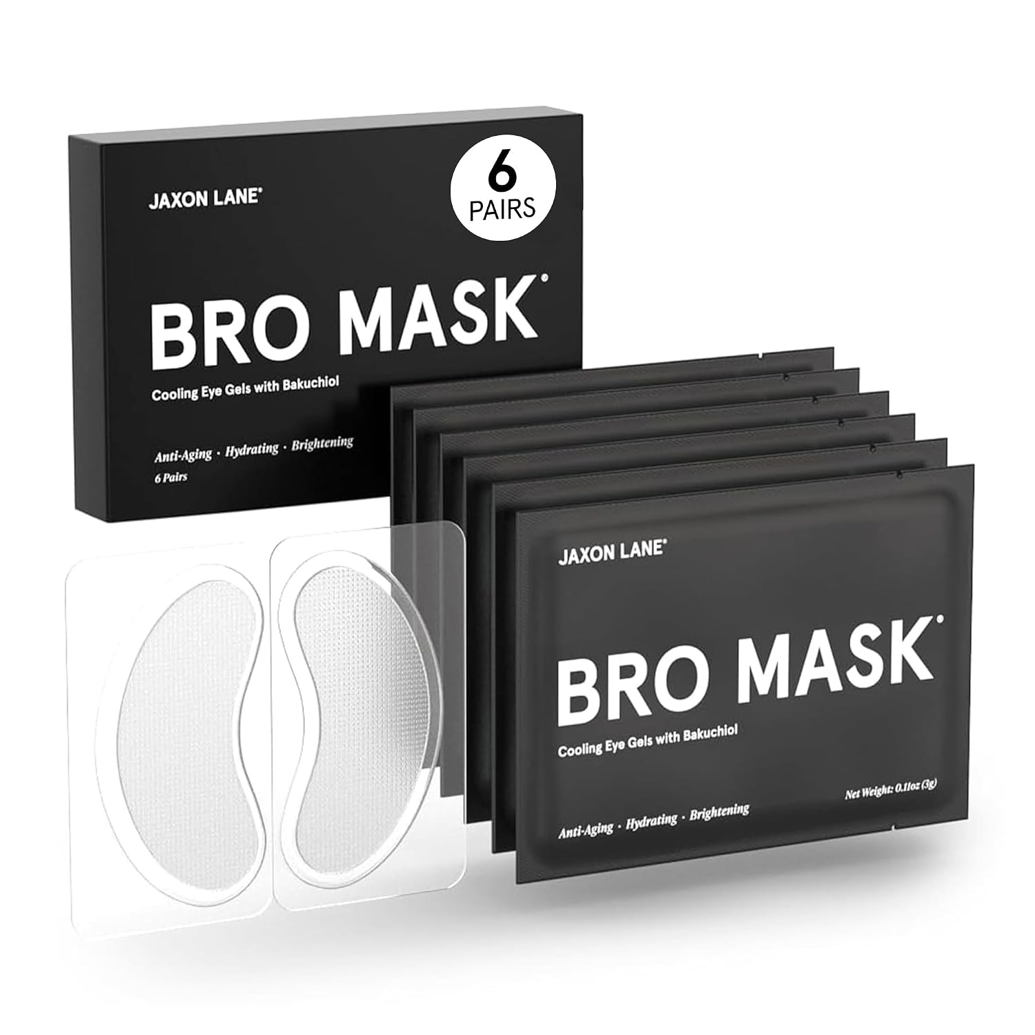 Bro Mask Under Eye Patches For Men - Cooling Eye Patches For Dark Circles And Puffiness With Caffeine, Niacinamide, Hyaluronic Acid (6 X 1 Pairs)