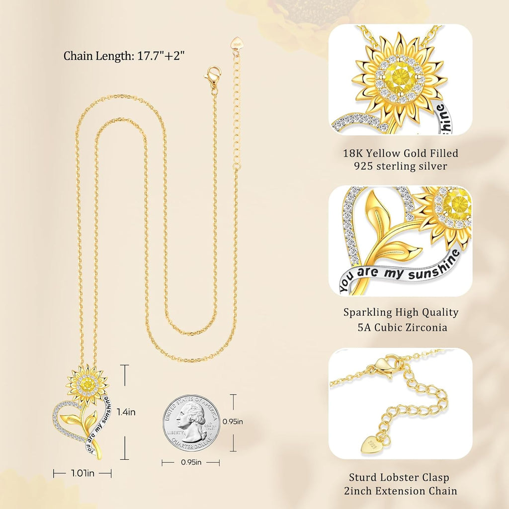Gift for Wife Women-18k Gold Plated Sunflower Necklace for Women Anniversary Birthday Gold Jewelry You Are My Sunshine Pendant Necklaces Gifts for Her Girlfriend Mom Grandma Daughter