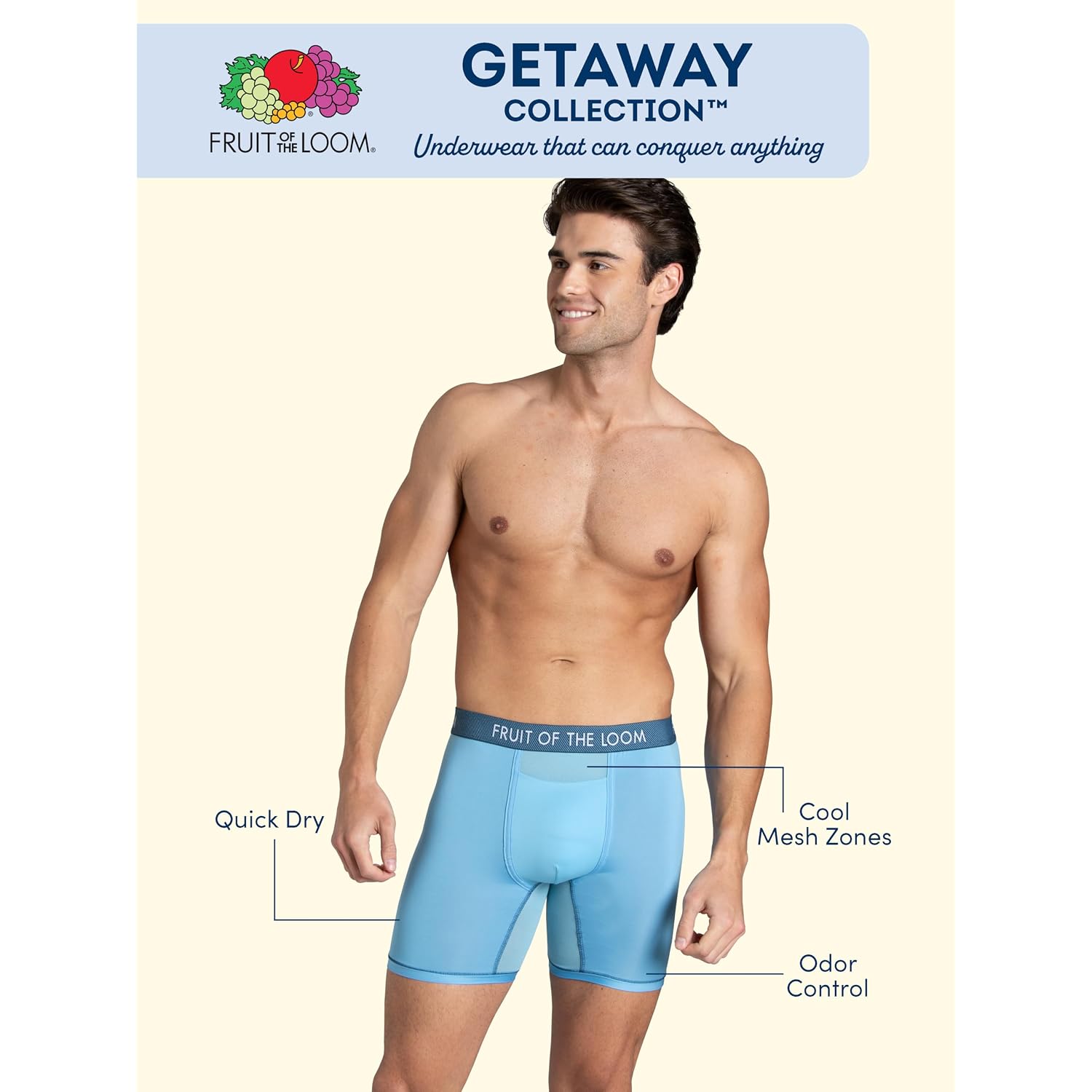 Fruit Of The Loom Men'S Getaway Boxer Briefs, Lightweight Breathable Fabric, Quick Dry & Odor Control