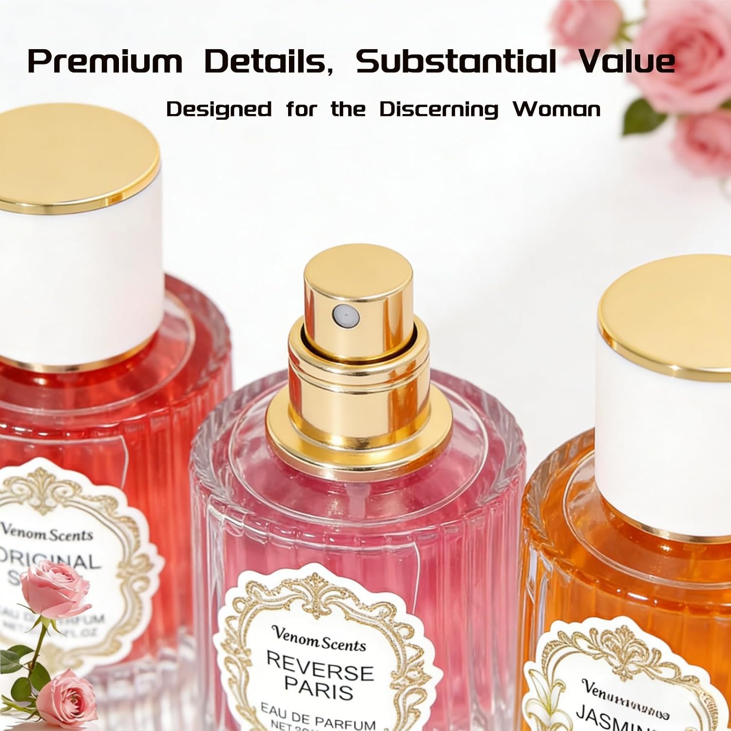 3Pcs Pheromones For Women, Jasmine Lily & Peony Long-Lasting Floral Perfume Collection 3 Fl Oz