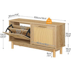 Hoobro Shoe Storage Bench, Rattan Entryway Bench With 2 Flip Drawers, 39.4'' Hidden Shoe Cabinet With Adjustable Shelves, Comfort Seat Holds 300Lb, Large Capacity Fits 8-12 Pairs, Natural Nl51Hx01