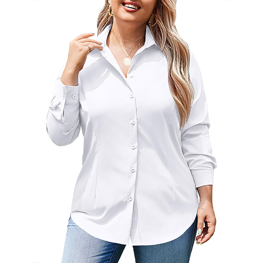 In'Voland Women'S Plus Size Button Down Shirts Long Sleeve Collared Casual Shirt Office Work Blouse Tops