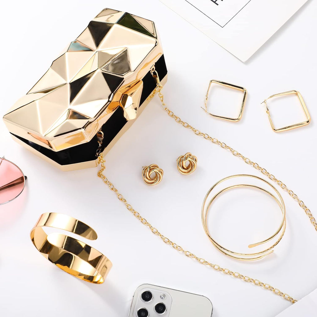 5 Pcs Clutch Purse For Women Evening Prom Purses Metallic Handbag Accessories For Wedding Banquet Retro Jewelry Gift Set
