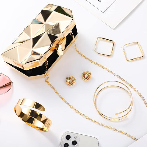 5 Pcs Clutch Purse For Women Evening Prom Purses Metallic Handbag Accessories For Wedding Banquet Retro Jewelry Gift Set
