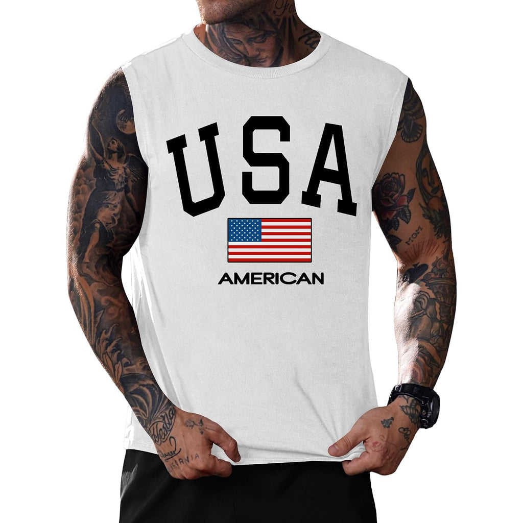 Mainfini Men American Flag Tank Top Muscle Graphic Gym Workout Usa Sleeveless Tee Shirts (S-3Xl)