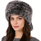 SIQITECHNO Unisex Faux Fur Trapper Hat with Tail Furry Russian Trooper Hat Ushanka Cossack Warm Winter Hunting Snow Ski Cap