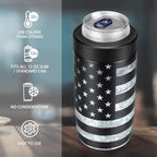 4-In-1 Slim Can Cooler Easy To Hold Insulated Beer Can Holder Double-Walled Stainless Steel For All 12 Oz Cans Black America Flag 2