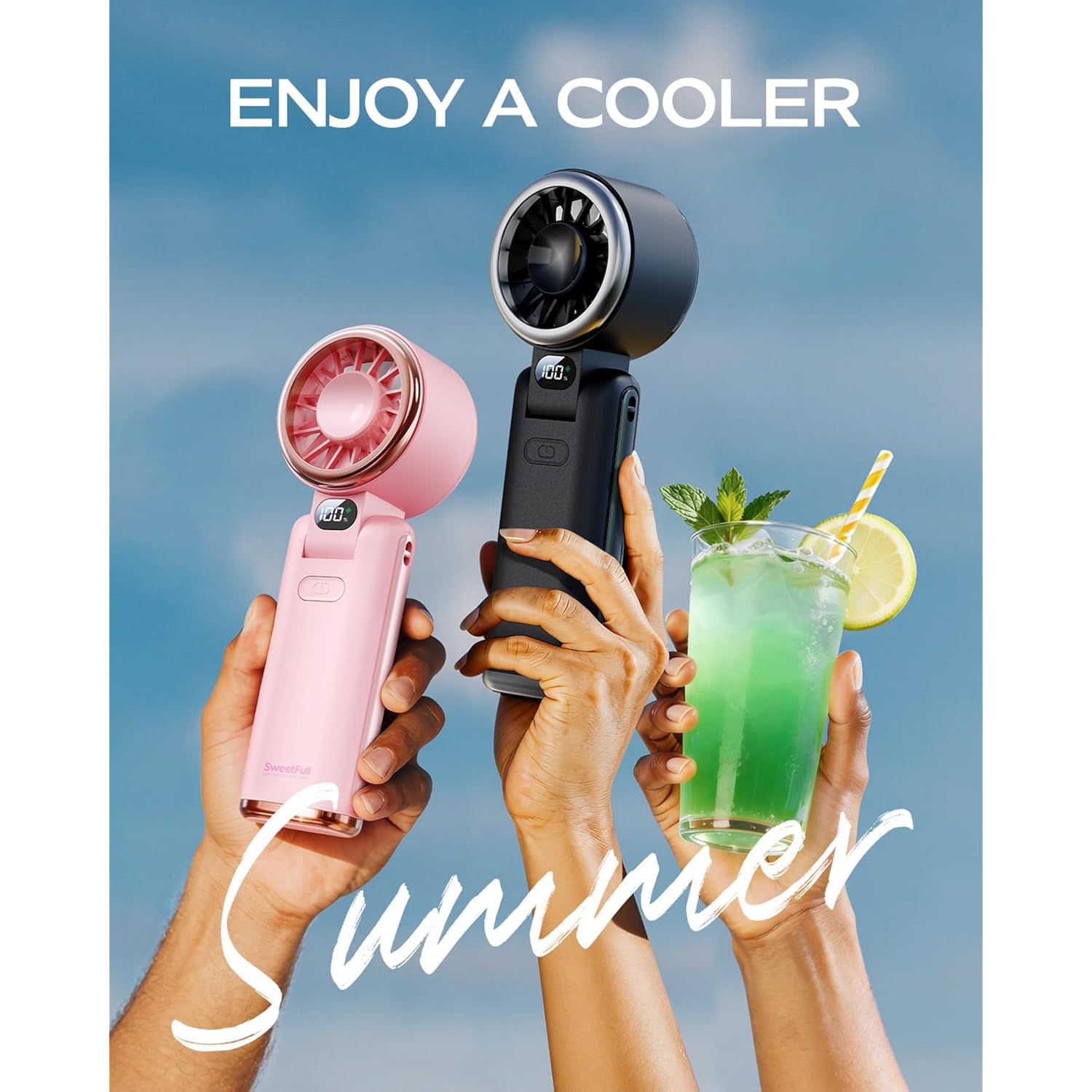 Sweetfull Portable Handheld Turbo Fan - Portable Fans Rechargeable, 5000Mah, 180° Adjustable, 5 Speed Wind, Digital Display Electric Personal Hand Fan Quiet, Travel Essentials, Beach Vacation (Black)