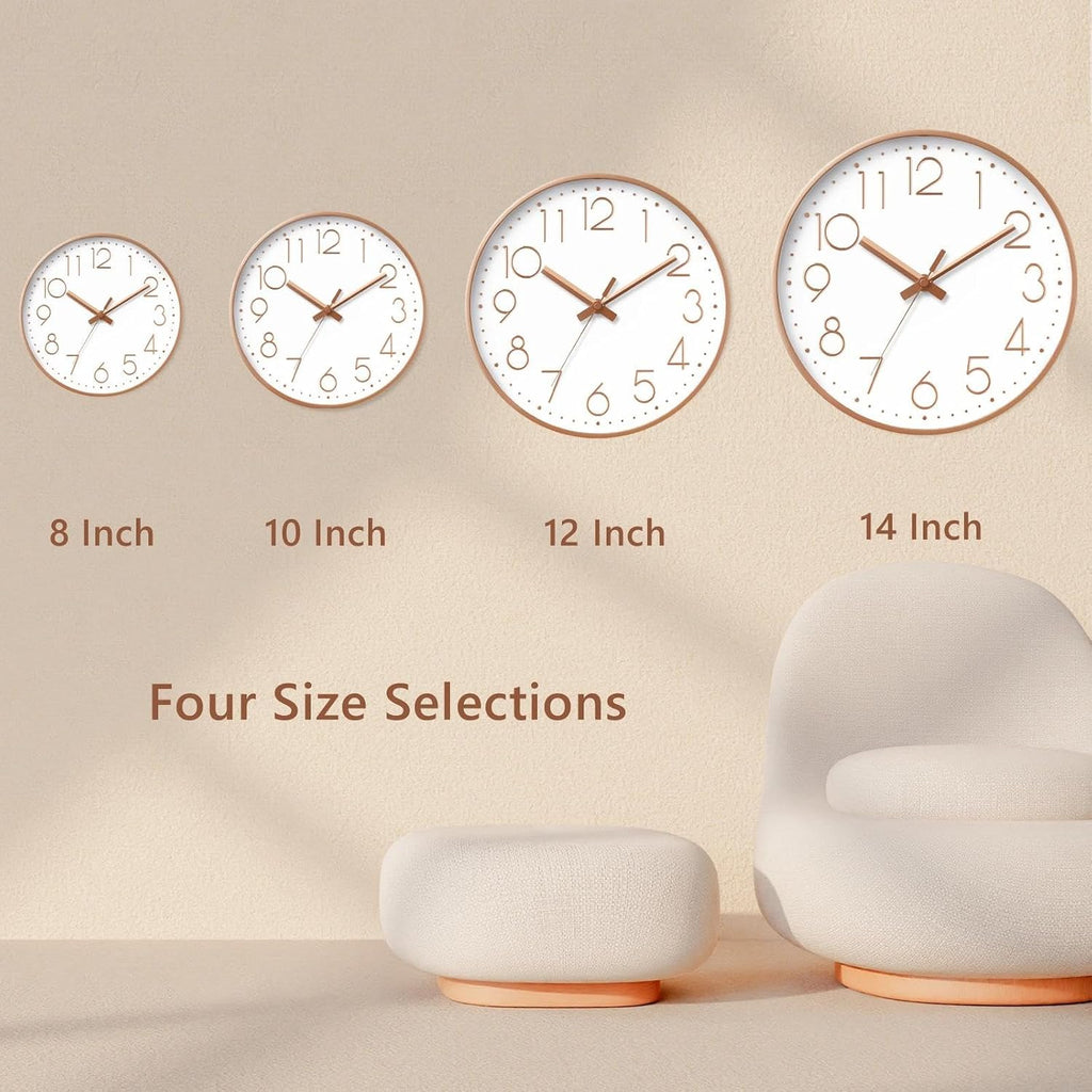 Daxsmy Wall Clock - 8 Inch Silent Non-Ticking Modern 3D Wall Clocks Battery Operated - Decorative Clock For Kitchen, Home Office, Bathroom, Bedroom(Rose Gold)