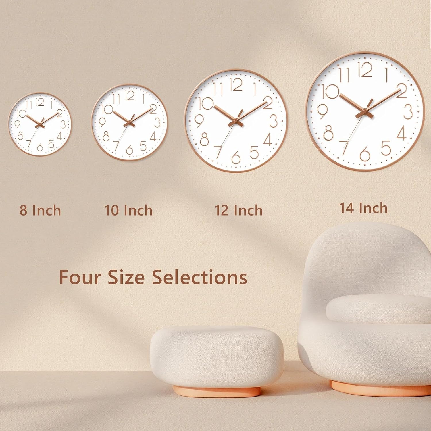 Daxsmy Wall Clock - 8 Inch Silent Non-Ticking Modern 3D Wall Clocks Battery Operated - Decorative Clock For Kitchen, Home Office, Bathroom, Bedroom(Rose Gold)