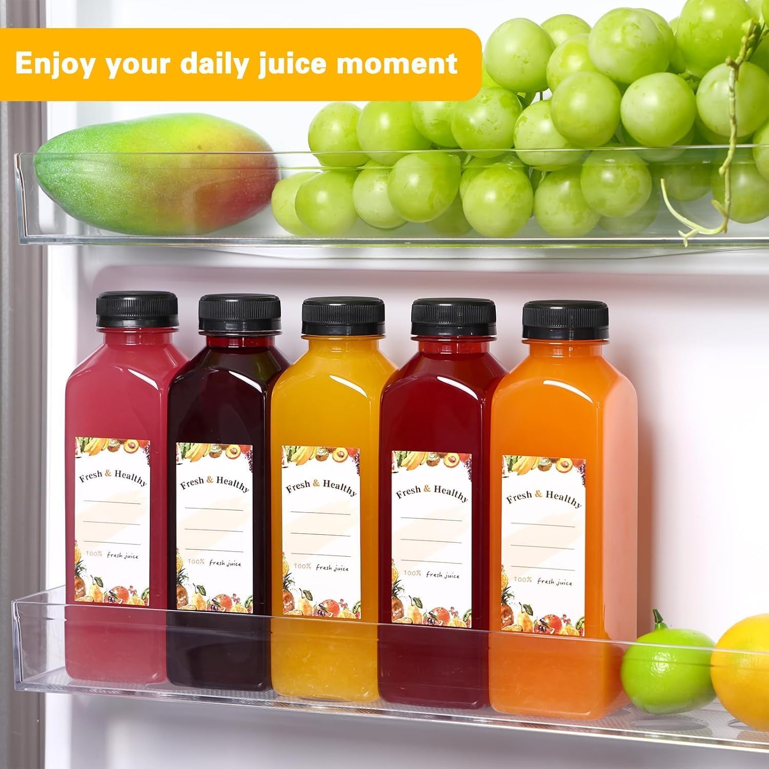 Moretoes 42Pcs 16Oz Plastic Juice Bottles With Caps, Reusable Juicing Bottles With Lids, Clear Containers For Smoothies And Other Beverages