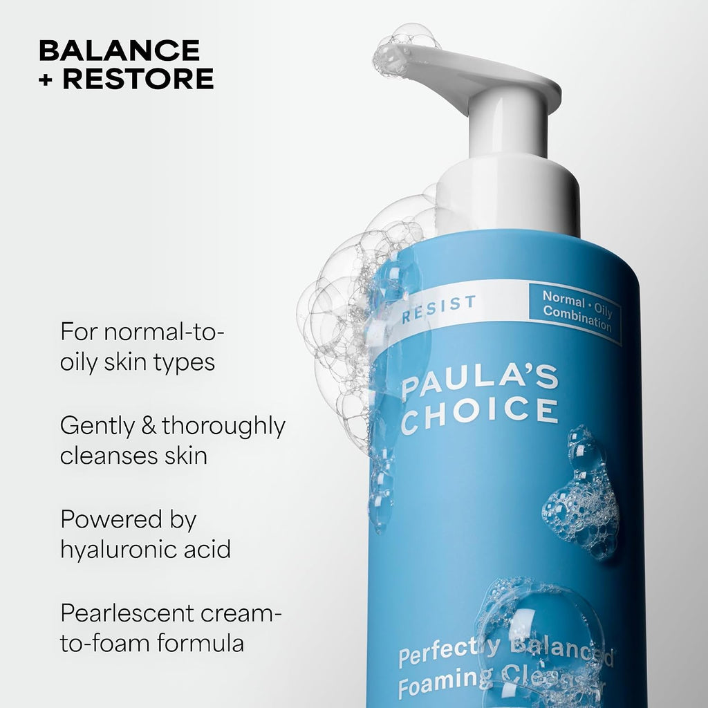 Paula'S Choice Resist Perfectly Balanced Foaming Facial Cleanser, Face Cleanser With Hyaluronic Acid & Aloe, Anti-Aging Face Wash, Large Pores & Oily Skin, Fragrance-Free