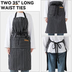 2 Pack Kitchen Cooking Aprons, Adjustable Bib Soft Chef Apron With 2 Pockets For Men Women(Black/Brown Stripes)