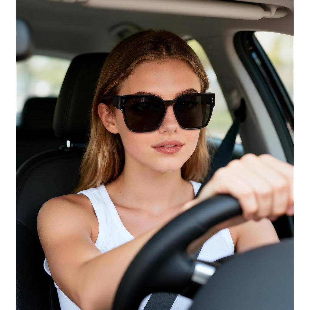 Oversized Fit Over Glasses Polarized Sunglasses for Women,Trendy Square Cover Shades for Driving Brown Tortoise Frame/Gray Lens