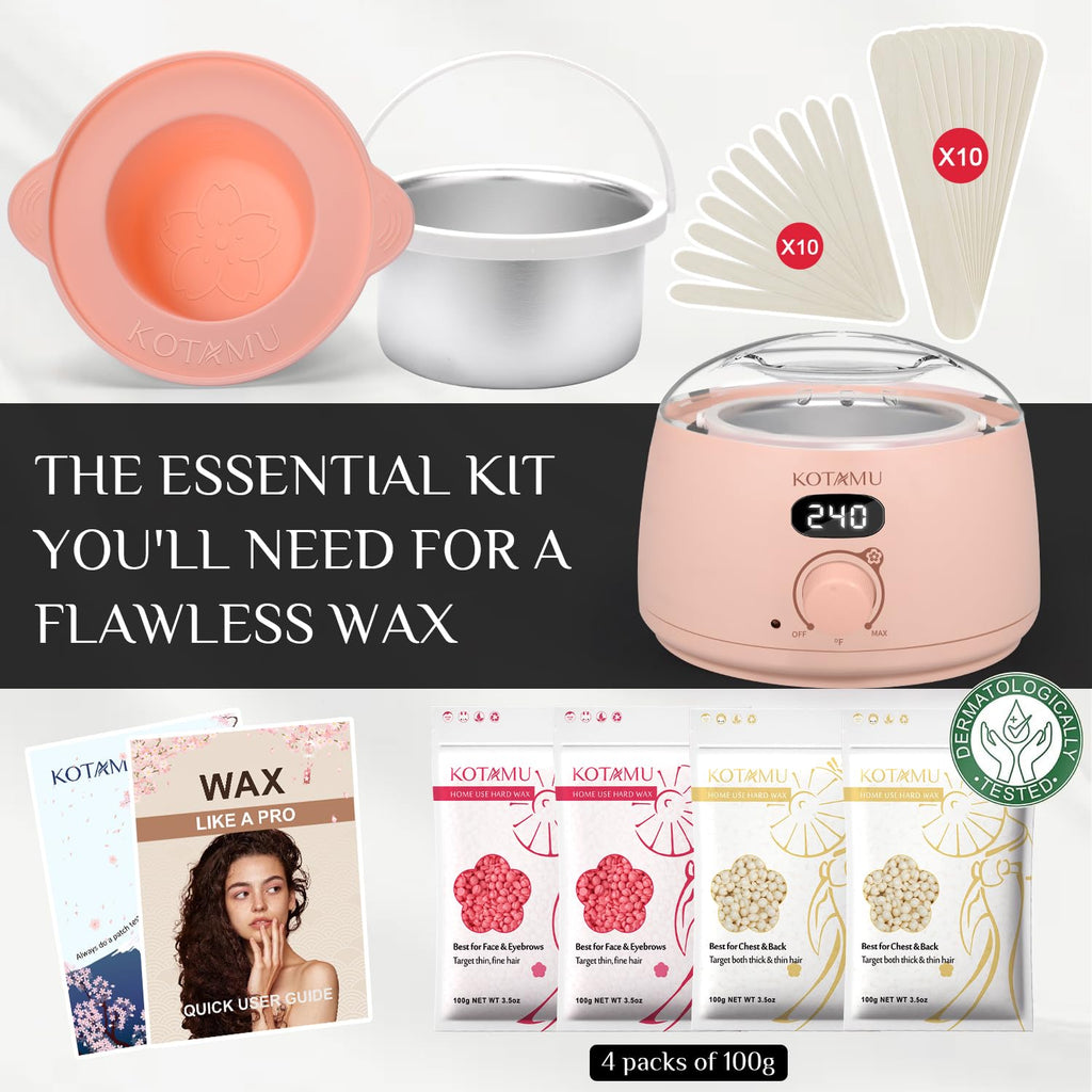 KOTAMU Wax Kit Pink Digital Hair Removal Waxing Kit for Women & Men Hot Wax Warmer Pot for Face, Eyebrow, Body, Brazilian, Bikini, Sensitive Skin Waxing Machine with 25 Accessories for Home Salon
