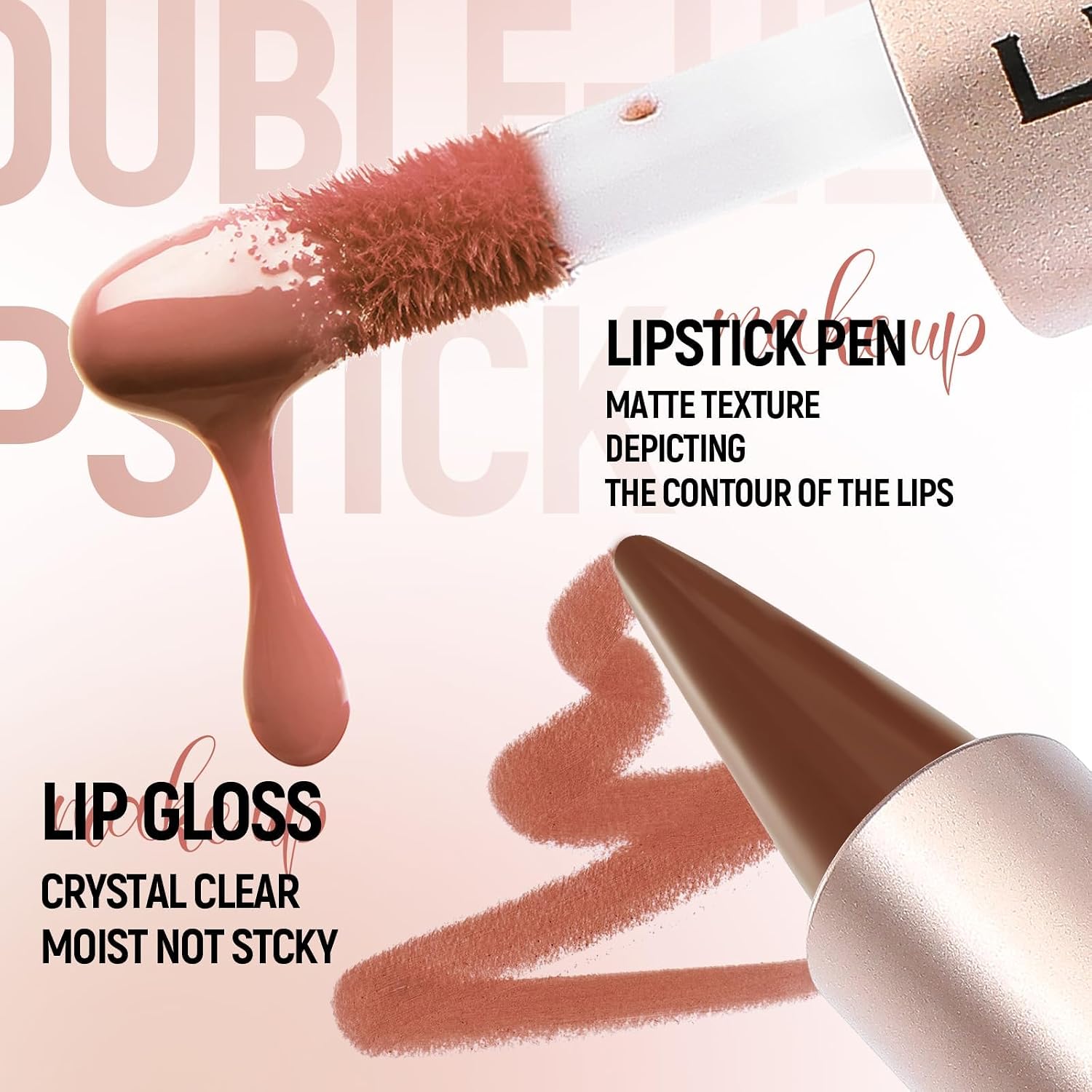 Baisen Diary 2-In-1 Double-Ended Matte Lip Liner & Lip Gloss Duo, Berry Pink Ombre Lip Combo Pencil, Lip Liner And Lipstick Gloss Set For Defined & Fuller Looking Lips, #03 Berry Pink