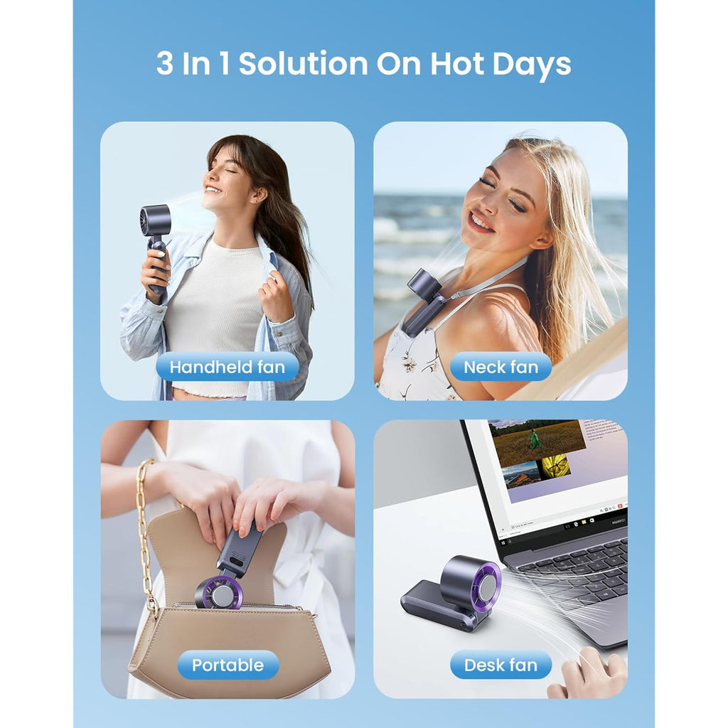 Handheld Portable Turbo Fan With Ice Cooler, Speed (1-199) Rechargeable Personal Fan[20000 Rpm] Small Pocket Fans For Travel/Outdoor/Home/Office, Purple