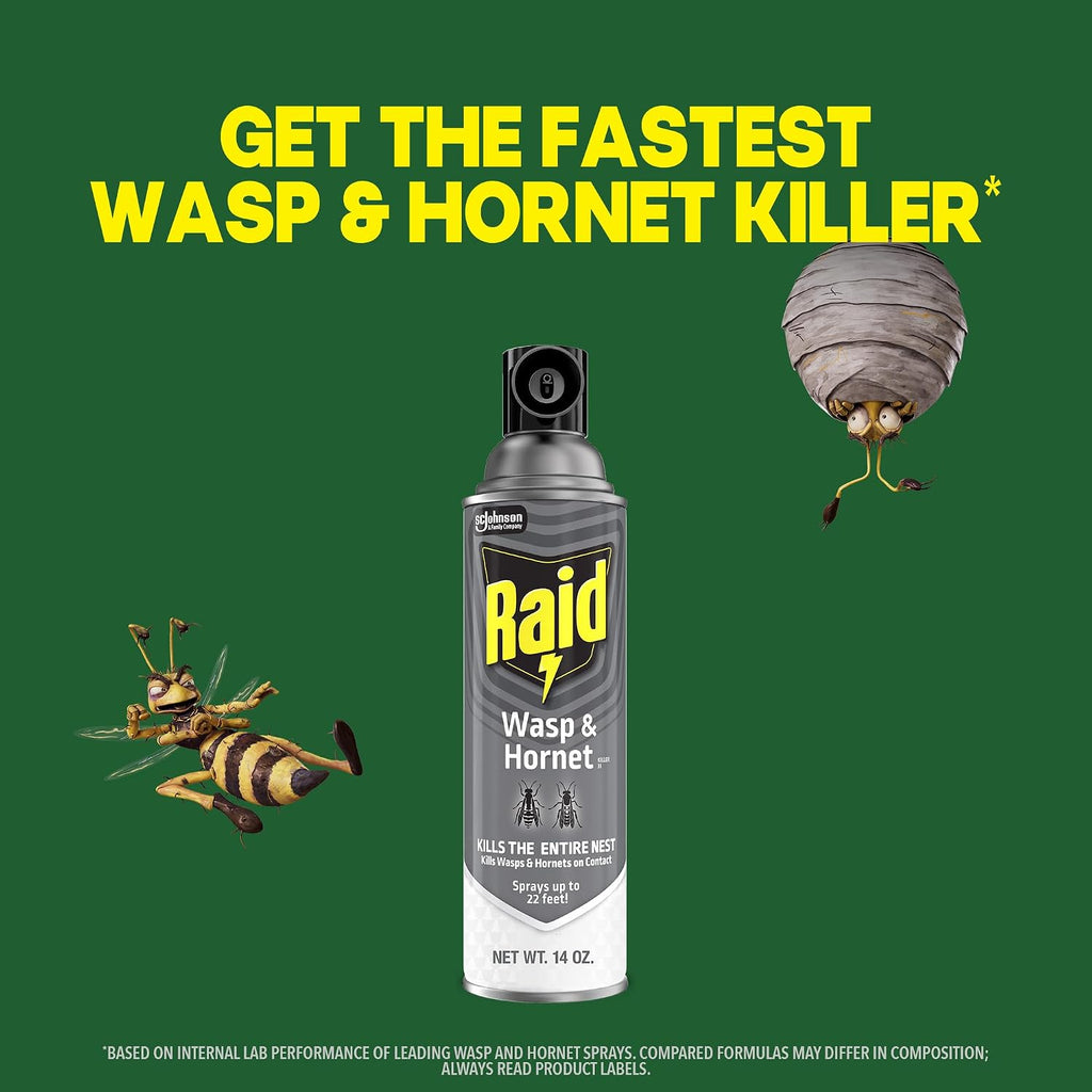 Raid Wasp & Hornet Killer Spray, Bug Killer, Wasp And Hornet Spray Kills The Entire Nest, 14 Oz, 2 Count