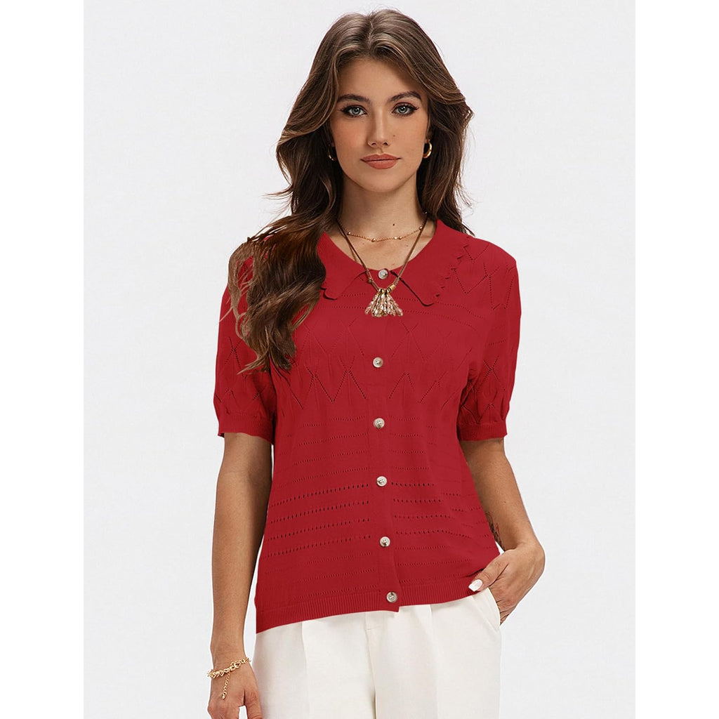 Short Sleeve Button Down Shirt for Women Lapel Lightweight Collared Blouses 2026 Summer Casual Cotton Tops