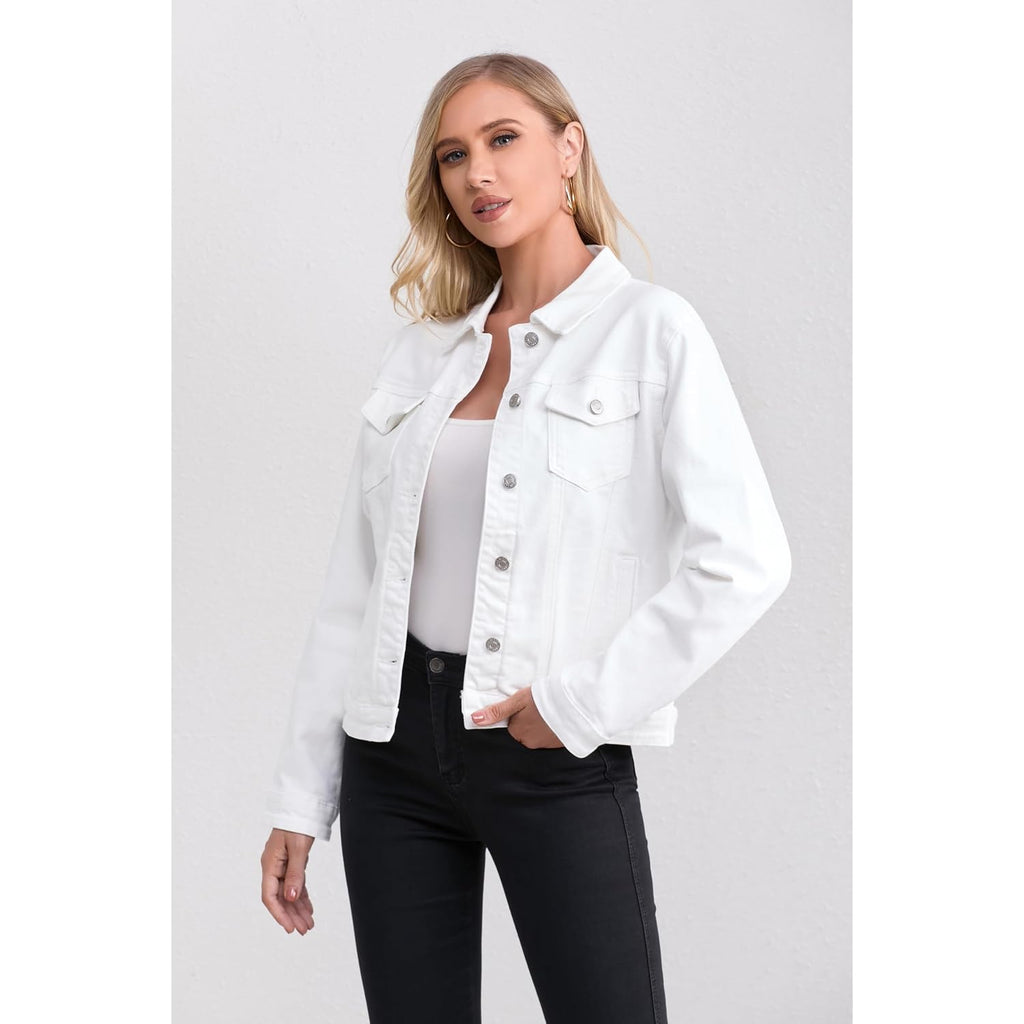 Women'S Jean Jacket, Stretch Soft Denim Jacket For Women, Casual Ladies Jean Jacket Trucker Coats
