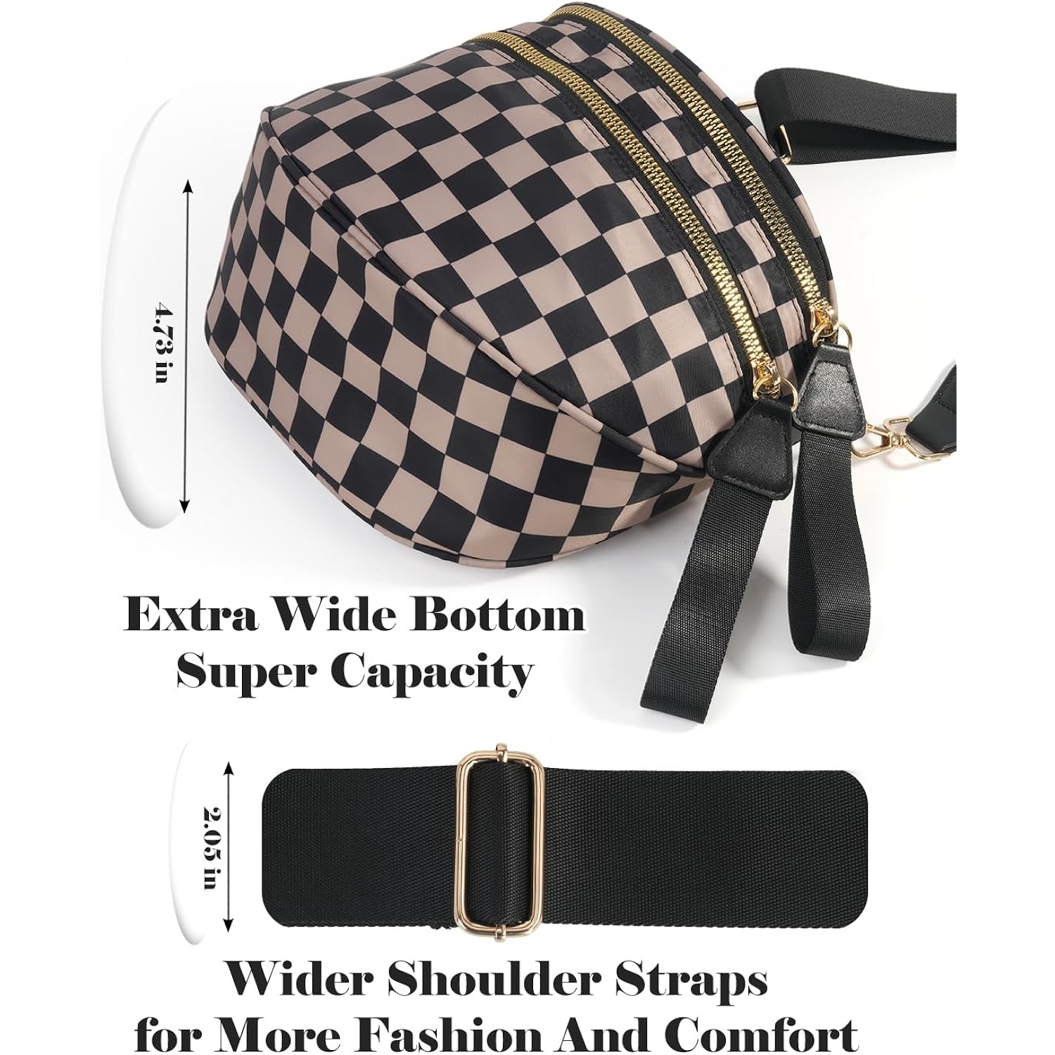 Black and White Checkered Crossbody Bag Bum Bag for Women,Spacious Checkered Purse Fanny Packs Belt Bag