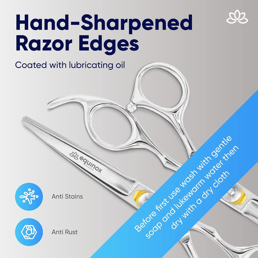 Equinox Professional Razor Edge Series Barber Hair Cutting Scissors - Japanese Stainless Steel Salon Scissors - 6.5” Overall Length - Fine Adjustment Tension Screw - Premium Shears For Hair Cutting