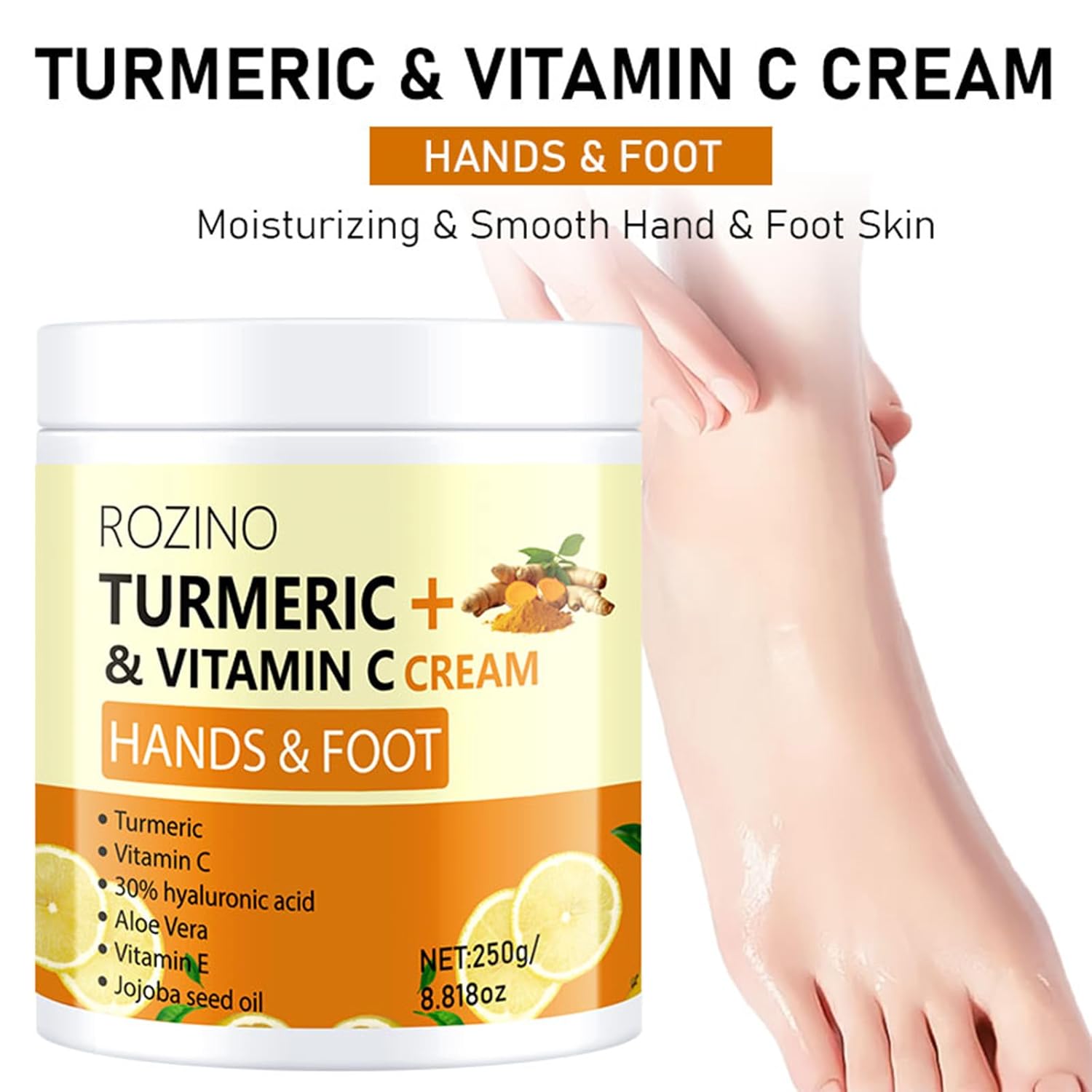 Turmeric & Vitamin C Hand and Foot Cream – Moisturizing Treatment for Dry, Rough Skin – Fast Absorbing, Non-Greasy Formula – Hydrates & Soothes Cracked Heels & Hands (8.8OZ)