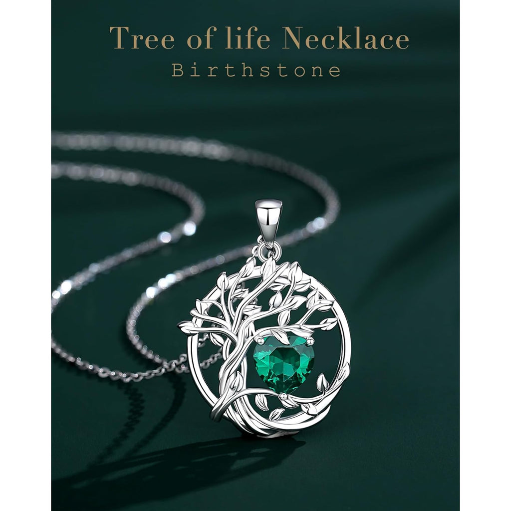 FANCIME Tree of life Birthstone necklace Sterling Silver Pendant Birthstone Necklace Gemstone Anniversary Birthday Jewelry Mothers Day Gifts for Mom Her Wife